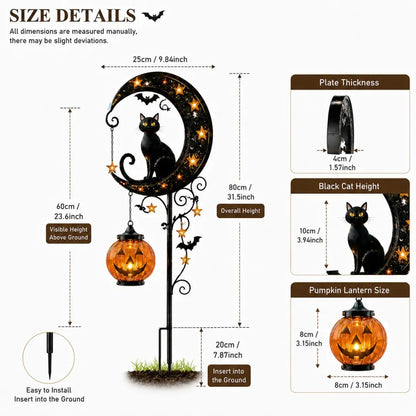 Solar Halloween Cat Garden Stake Lights – Outdoor Pumpkin Moon Yard Decor