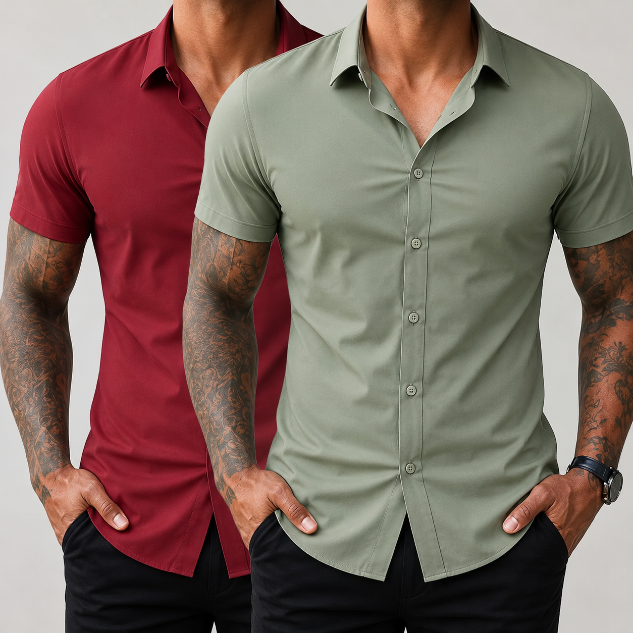 2-Pack Men's Stretch Slim Fit Short Sleeve Dress Shirt | Wrinkle-Free Button Down