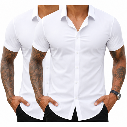 2-Pack Men's Stretch Slim Fit Short Sleeve Dress Shirt | Wrinkle-Free Button Down