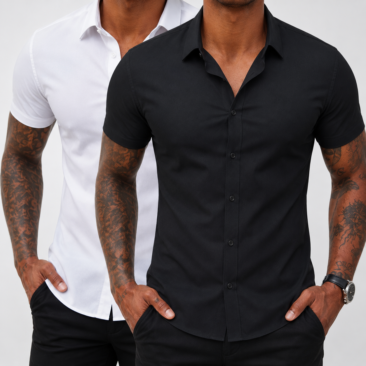 2-Pack Men's Stretch Slim Fit Short Sleeve Dress Shirt | Wrinkle-Free Button Down