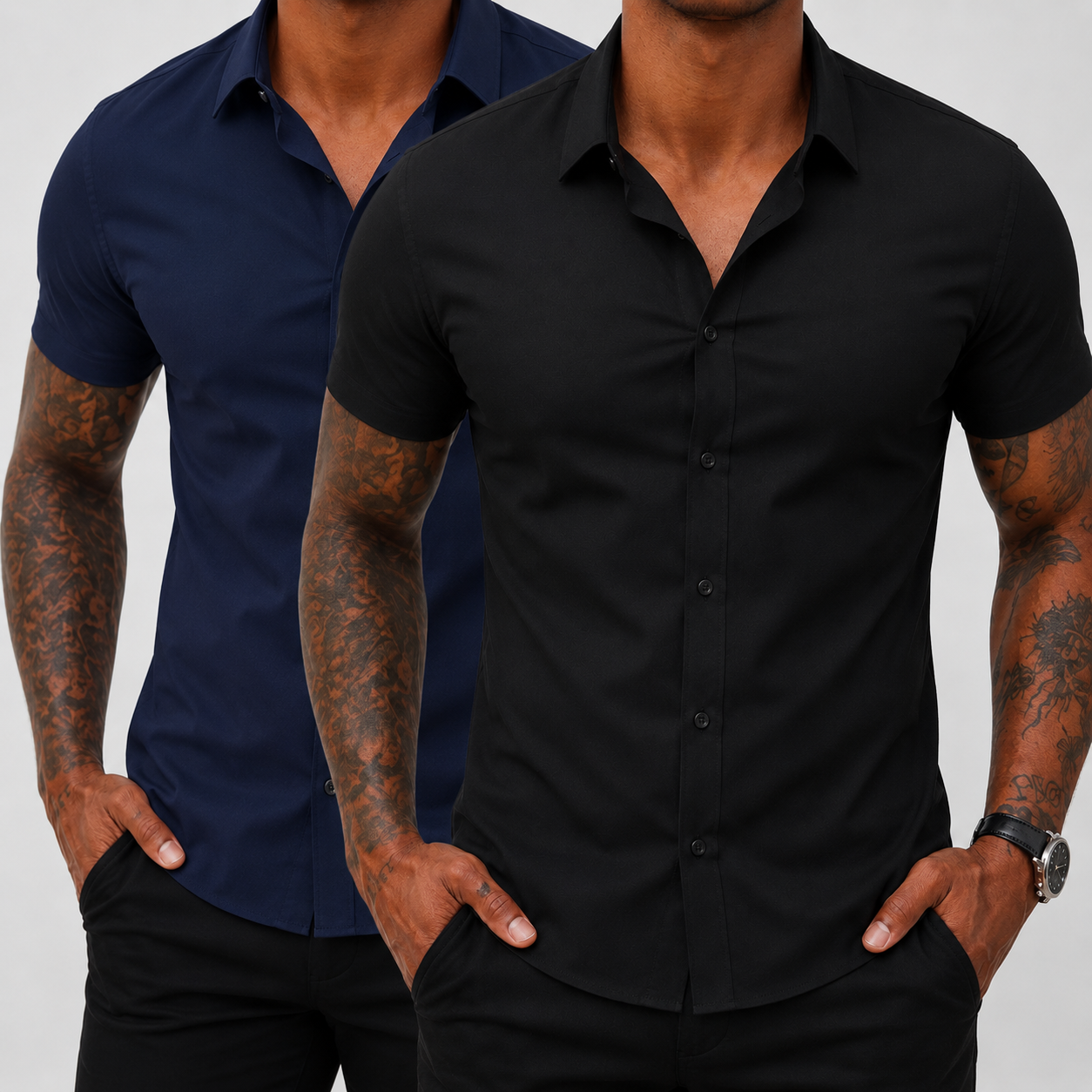 2-Pack Men's Stretch Slim Fit Short Sleeve Dress Shirt | Wrinkle-Free Button Down