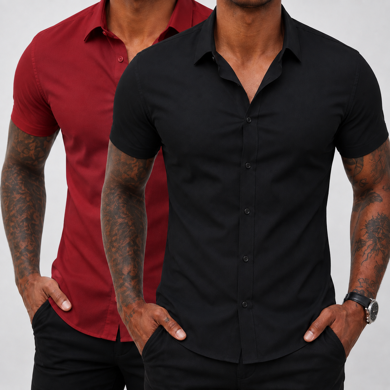 2-Pack Men's Stretch Slim Fit Short Sleeve Dress Shirt | Wrinkle-Free Button Down