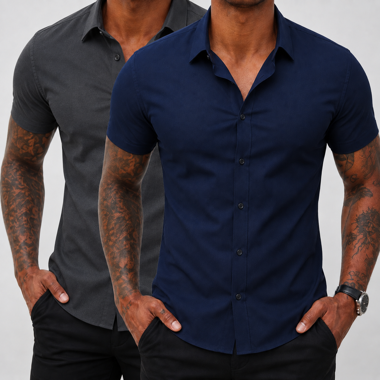 2-Pack Men's Stretch Slim Fit Short Sleeve Dress Shirt | Wrinkle-Free Button Down