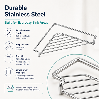 2PCS Stainless Steel Corner Sink Shelf with Triangular Open Wire Rack Design, Drainage and Raised Side✨