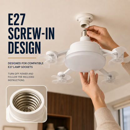 🌀2-in-1 E27 Screw-In Ceiling Fan Light