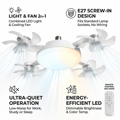 🌀2-in-1 E27 Screw-In Ceiling Fan Light