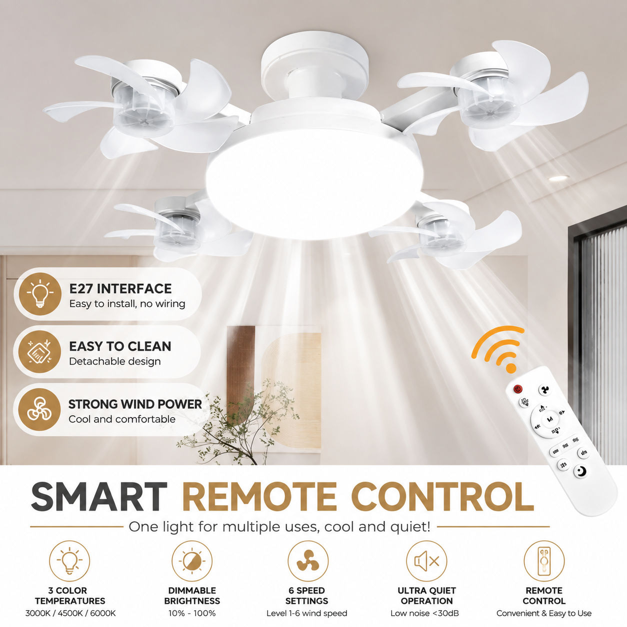 🌀2-in-1 E27 Screw-In Ceiling Fan Light