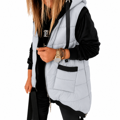Women's Hooded Outwear Vest Lightweight Zipper Up Padded Gilet With Pockets Basic Fitted