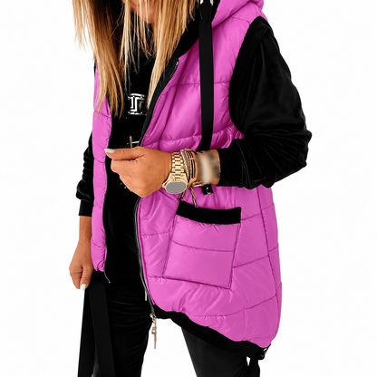 Women's Hooded Outwear Vest Lightweight Zipper Up Padded Gilet With Pockets Basic Fitted