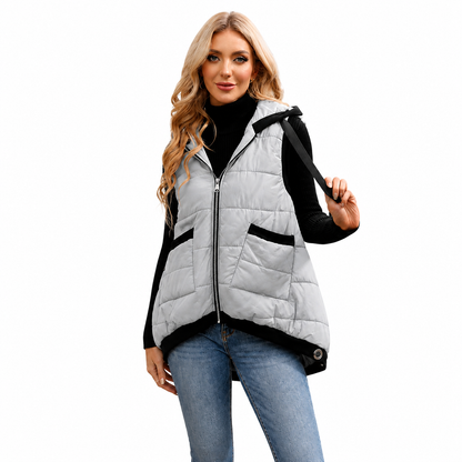 Women's Hooded Outwear Vest Lightweight Zipper Up Padded Gilet With Pockets Basic Fitted