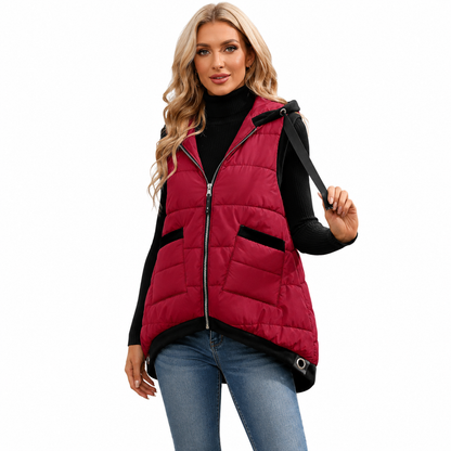 Women's Hooded Outwear Vest Lightweight Zipper Up Padded Gilet With Pockets Basic Fitted