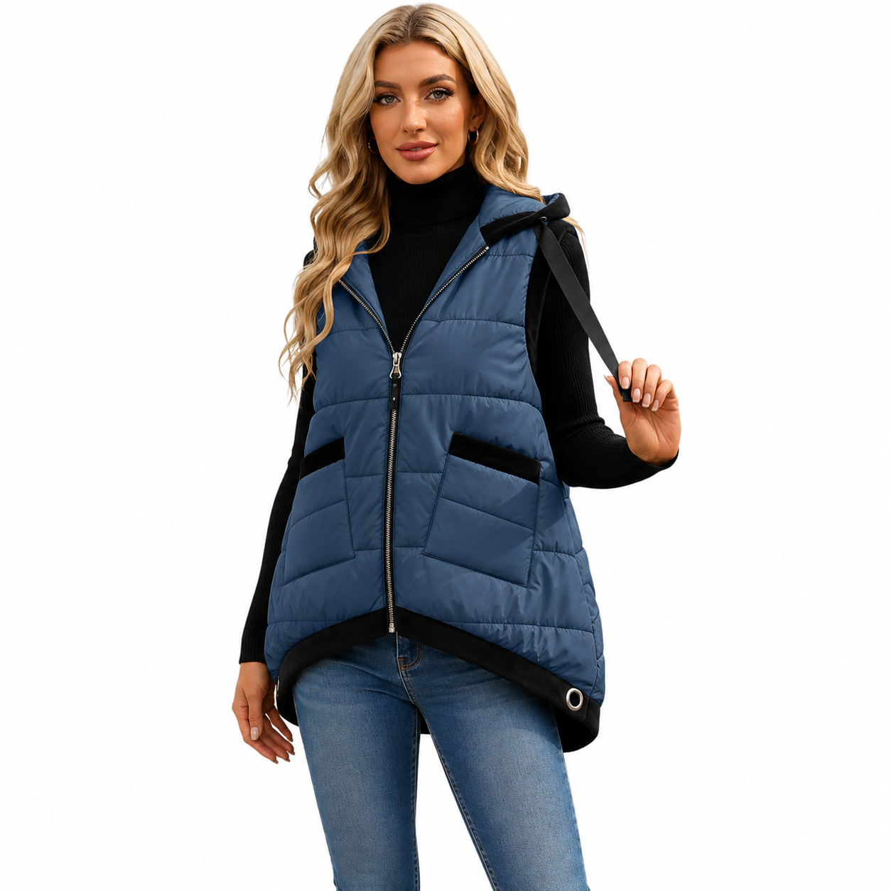 Women's Hooded Outwear Vest Lightweight Zipper Up Padded Gilet With Pockets Basic Fitted