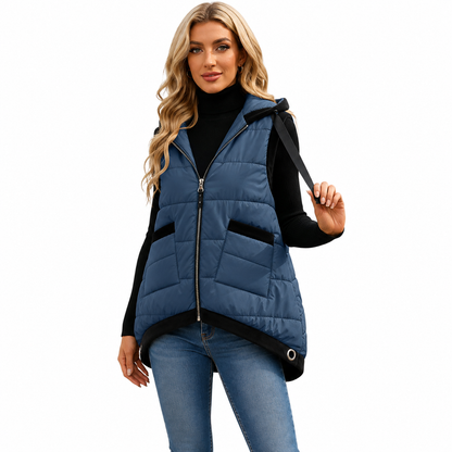Women's Hooded Outwear Vest Lightweight Zipper Up Padded Gilet With Pockets Basic Fitted