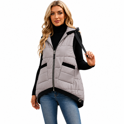 Women's Hooded Outwear Vest Lightweight Zipper Up Padded Gilet With Pockets Basic Fitted