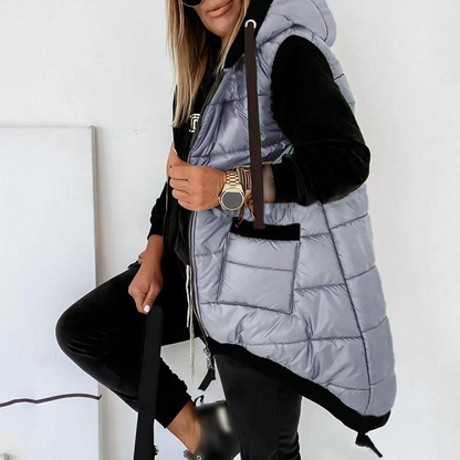Women's Hooded Outwear Vest Lightweight Zipper Up Padded Gilet With Pockets Basic Fitted