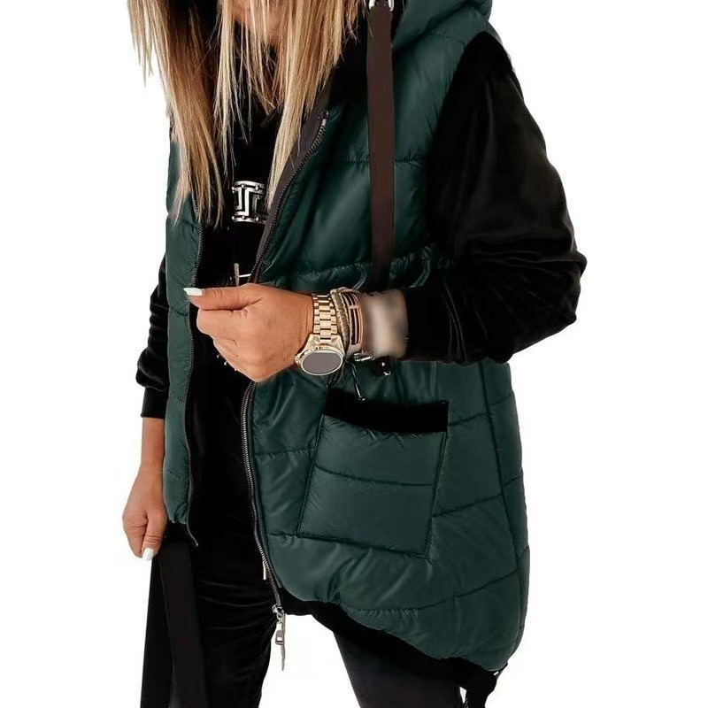 Women's Hooded Outwear Vest Lightweight Zipper Up Padded Gilet With Pockets Basic Fitted
