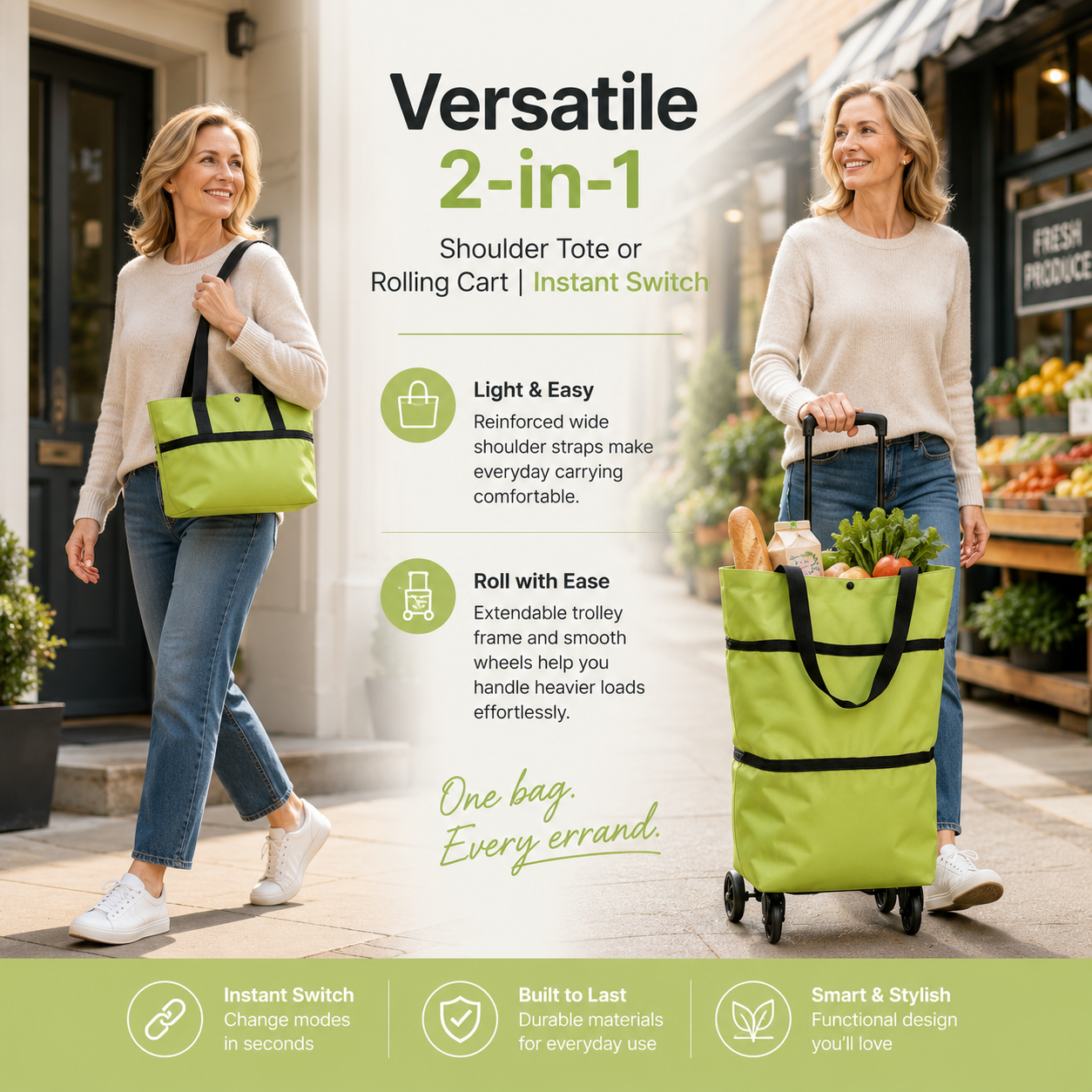 Foldable Wheeled Shopping Tote – Lightweight, Reusable & Spacious Grocery Bag