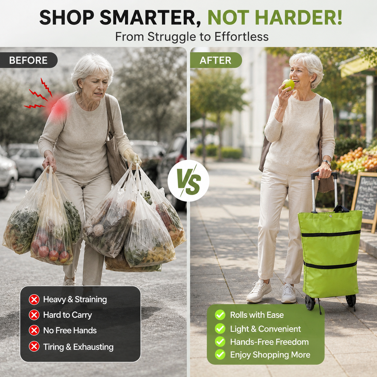 Foldable Wheeled Shopping Tote – Lightweight, Reusable & Spacious Grocery Bag