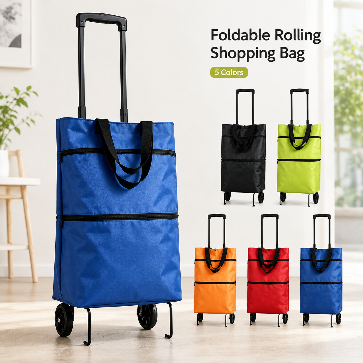 Foldable Wheeled Shopping Tote – Lightweight, Reusable & Spacious Grocery Bag