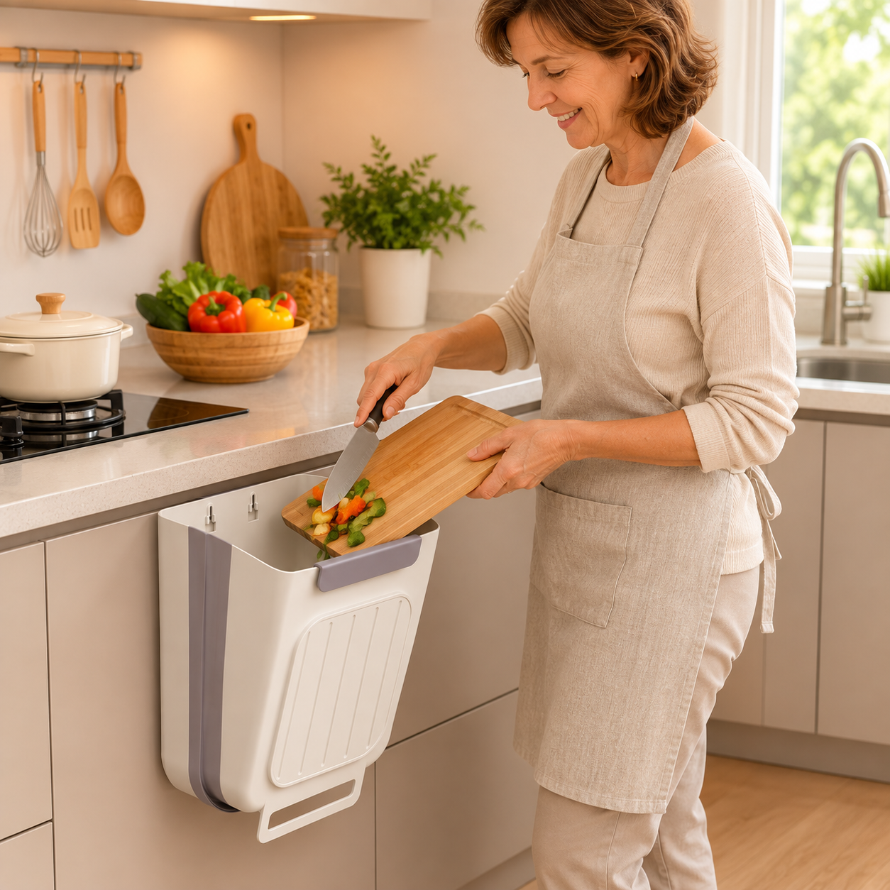 Foldable Hanging Trash Can 1.6 Gallon | Space-Saving Bin for Kitchen, RV, Car & Camping