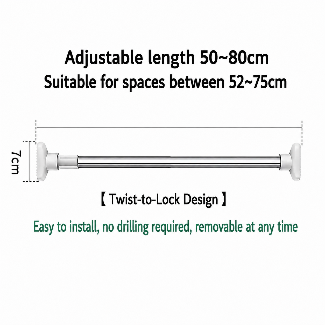 Drill-Free Adjustable Tension Rod | Multi-Size Clothes Drying & Closet Bar