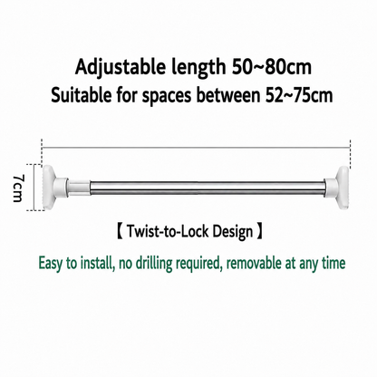Drill-Free Adjustable Tension Rod | Multi-Size Clothes Drying & Closet Bar