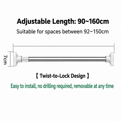 Drill-Free Adjustable Tension Rod | Multi-Size Clothes Drying & Closet Bar