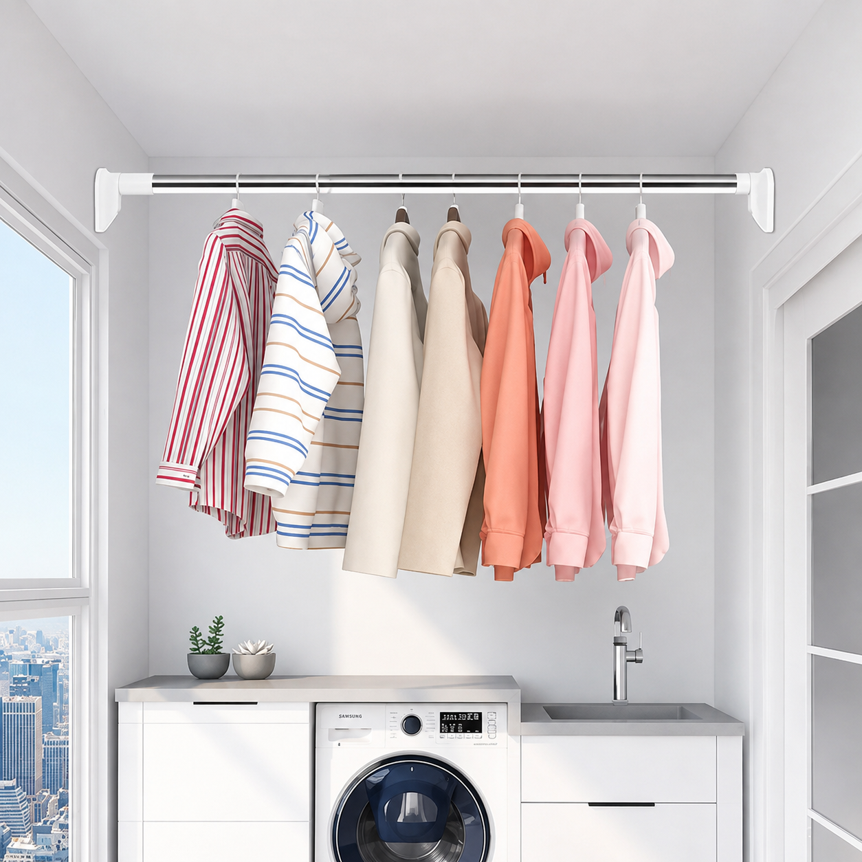 Drill-Free Adjustable Tension Rod | Multi-Size Clothes Drying & Closet Bar