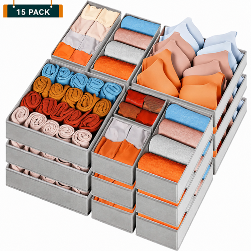 👕15-Piece Drawers Clothes Organizer - Reinforced Thick Fabric Foldable Storage Box
