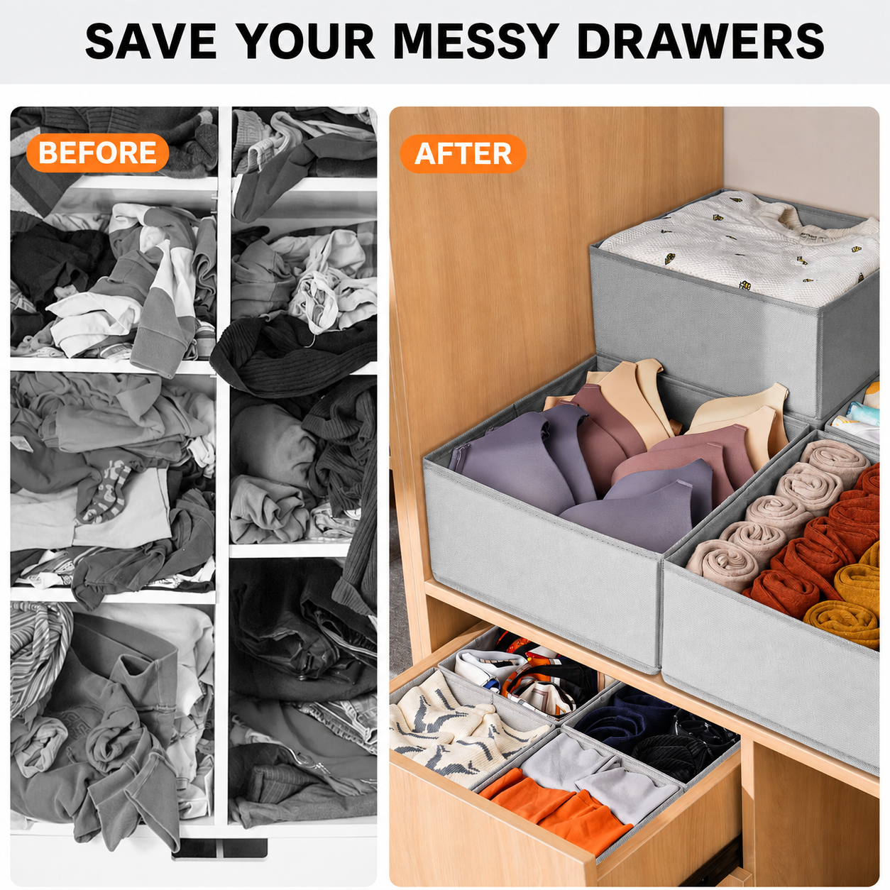 👕15-Piece Drawers Clothes Organizer - Reinforced Thick Fabric Foldable Storage Box