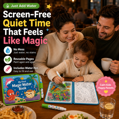 ✨ Reusable Water Coloring Book for Kids — Mess-Free & Reusable Water Painting Book with Free Refillable Pen 🎨💧