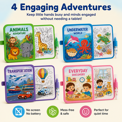 ✨ Reusable Water Coloring Book for Kids — Mess-Free & Reusable Water Painting Book with Free Refillable Pen 🎨💧