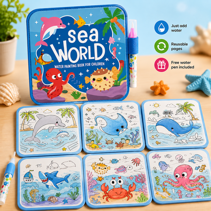✨ Reusable Water Coloring Book for Kids — Mess-Free & Reusable Water Painting Book with Free Refillable Pen 🎨💧