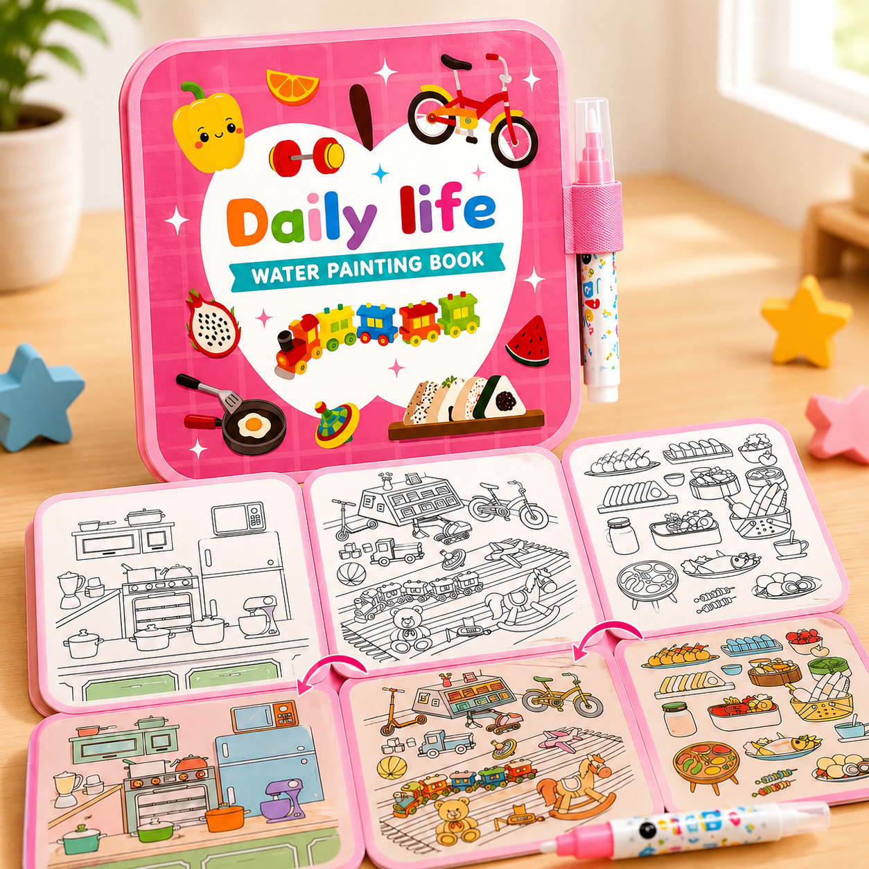 ✨ Reusable Water Coloring Book for Kids — Mess-Free & Reusable Water Painting Book with Free Refillable Pen 🎨💧