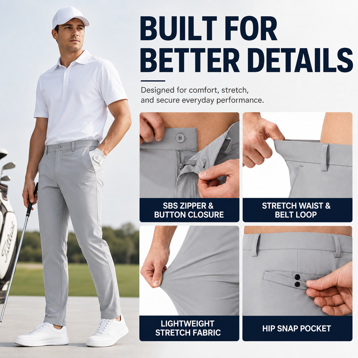 Men's Lightweight Stretch Golf & Dress Pants — All-Day Performance & Versatile Comfort