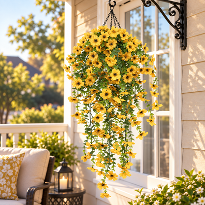 🌿 Maintenance-Free 30-Inch Cascading Faux Daisy Vines – Rich Seasonal Porch & Window Box Decor (8 PCS)
