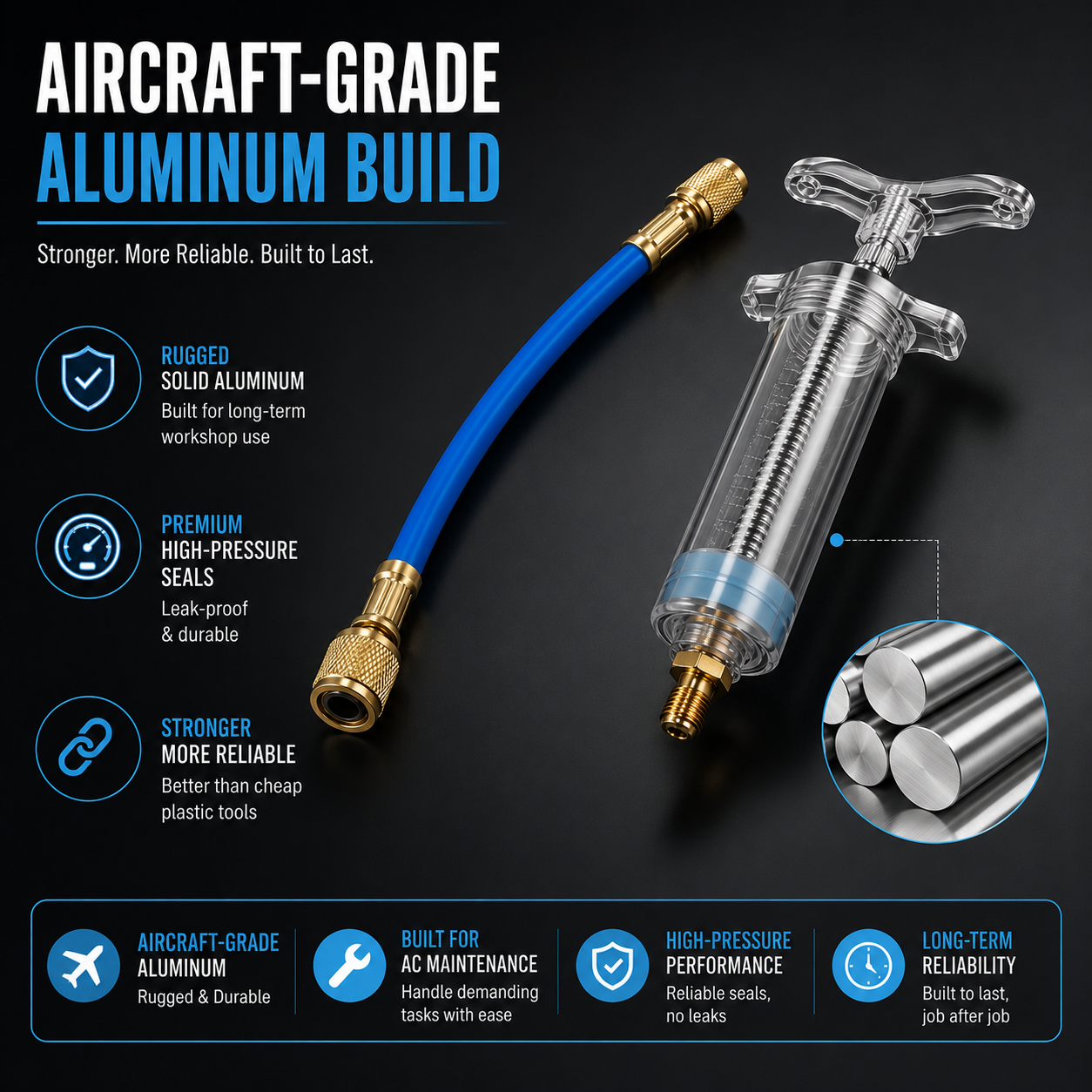 3-in-1 AC Oil & Dye Injector Kit – Heavy-Duty R134a Quick-Connect Tool