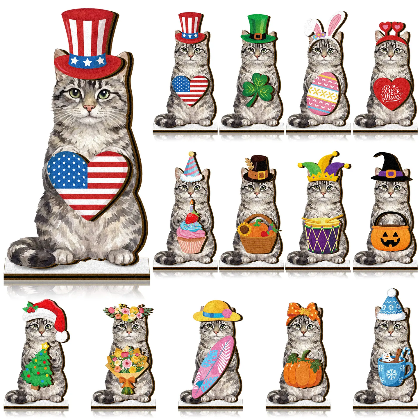 Cute animal wooden signs with multiple magnetic holiday accessories