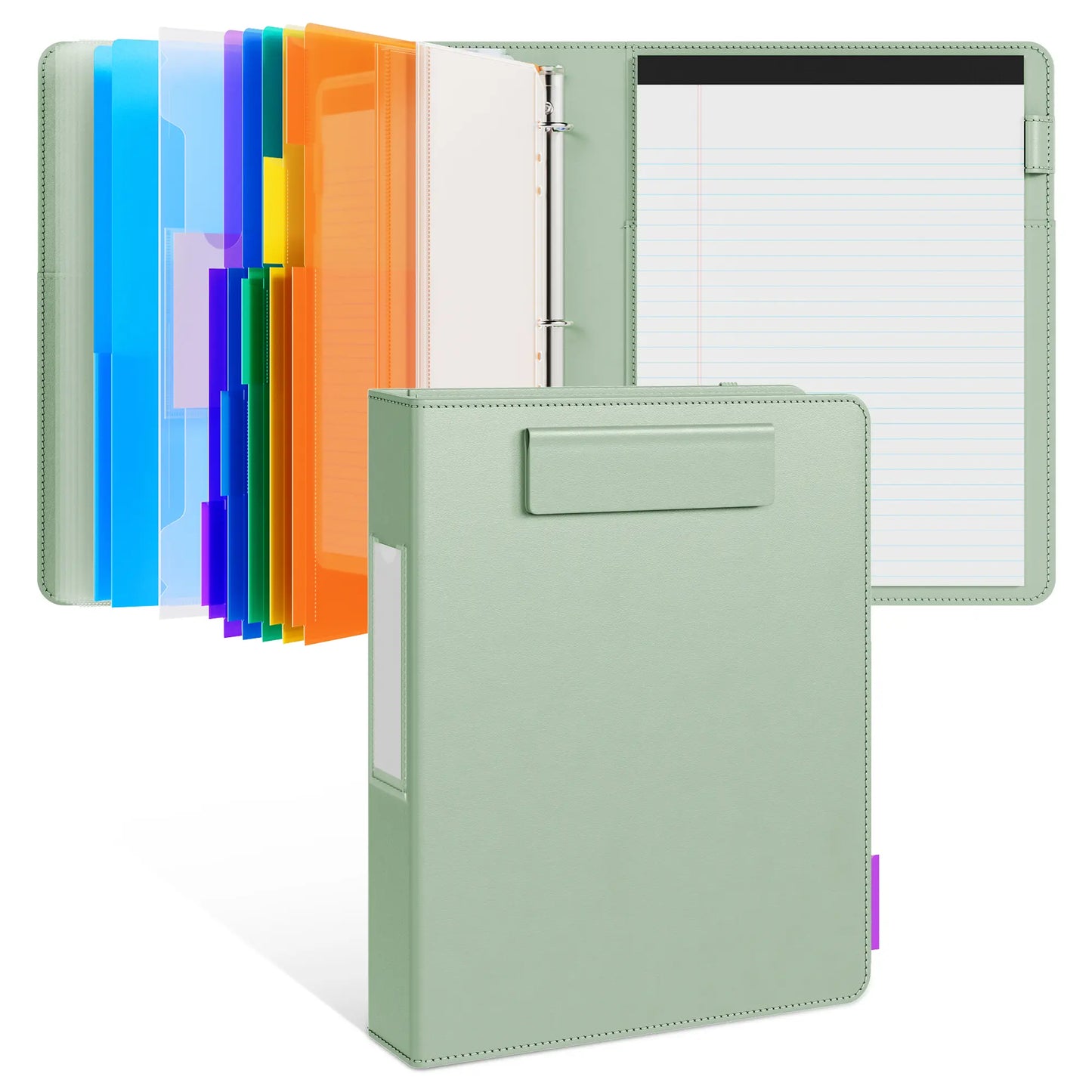 PU Leather 3-Ring Binder Clipboard with Storage & Magnetic Clip (12.4"x10.2")