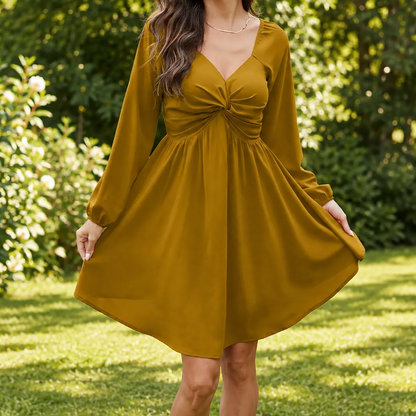 Sweetheart Twist-Front Long Sleeve Mini Dress