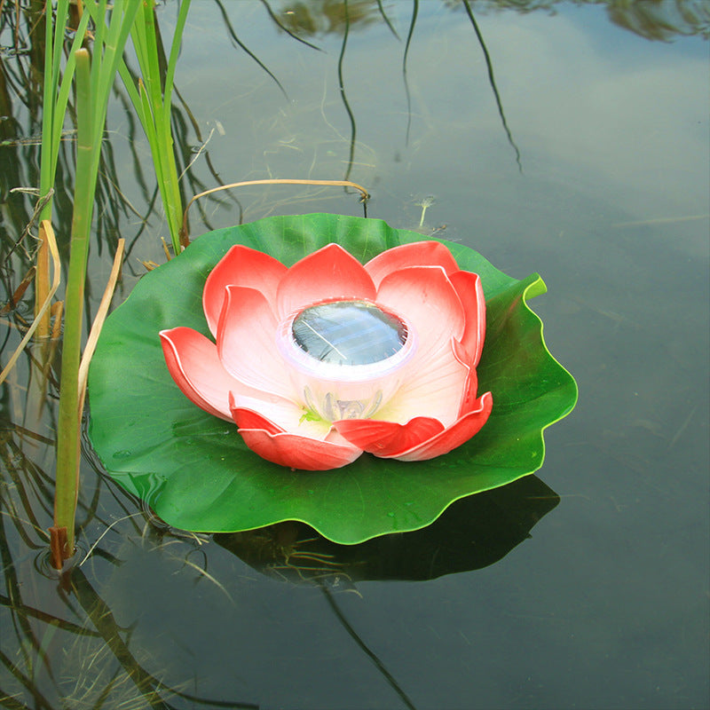 Waterproof LED Solar Lotus Floating Lights with Lily Pads