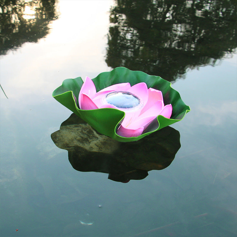 Waterproof LED Solar Lotus Floating Lights with Lily Pads