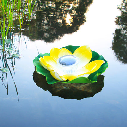 Waterproof LED Solar Lotus Floating Lights with Lily Pads
