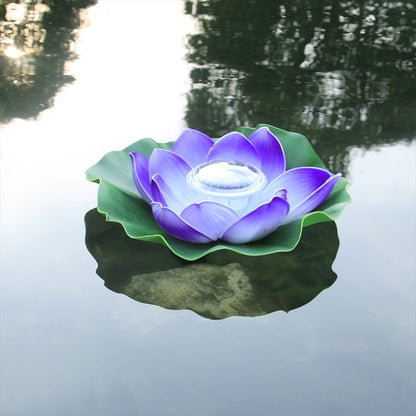 Waterproof LED Solar Lotus Floating Lights with Lily Pads