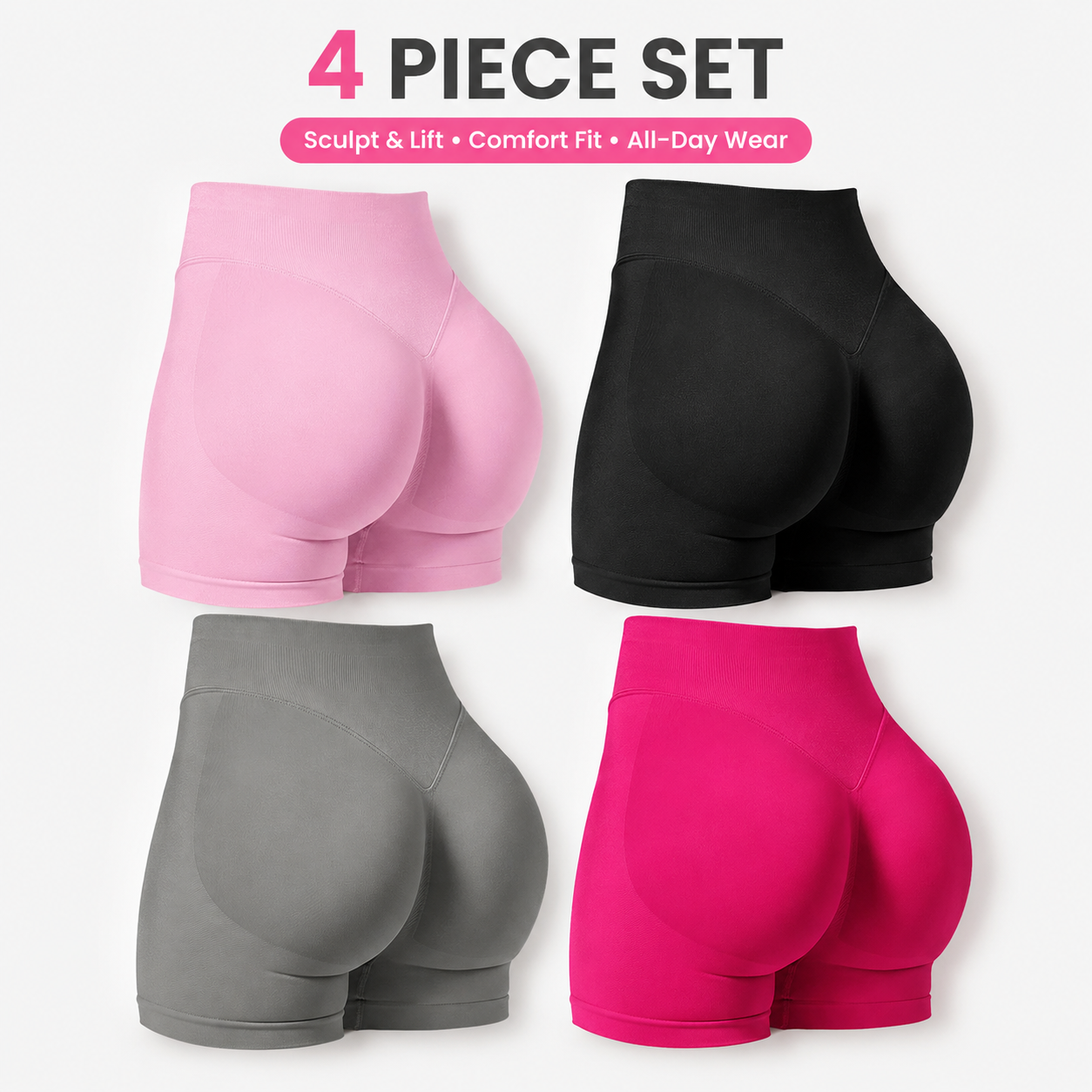 Women's High-Waisted Butt-Lifting Athletic Shorts (4-Pack)