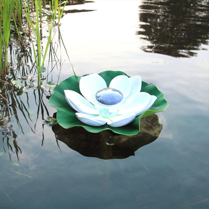 Waterproof LED Solar Lotus Floating Lights with Lily Pads