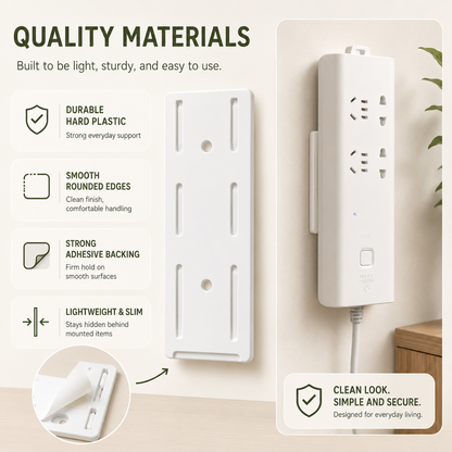 No-drill adhesive socket bracket – Wall-mounted cable management