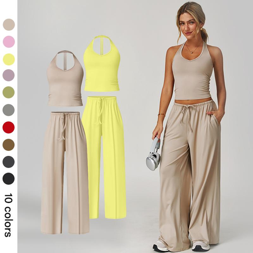 🏃‍♀️Sportswear Set – Adjustable V-neck tank top and wide-leg pants🏃‍♀️