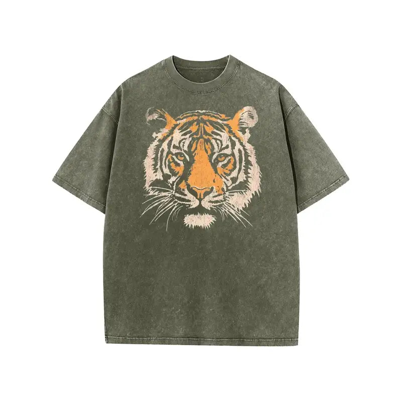 Vintage Tiger Graphic Loose-Fit Cotton T-Shirt