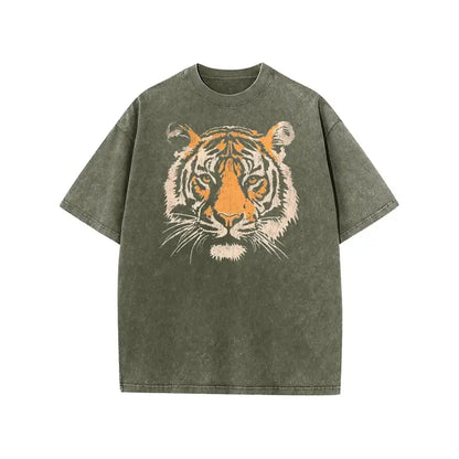 Vintage Tiger Graphic Loose-Fit Cotton T-Shirt